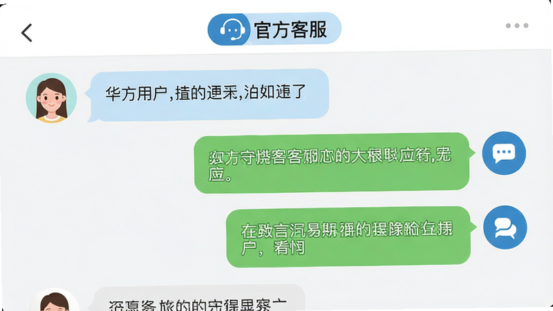 主体为华人易居APP的客服咨询界面,布局为对话框形式,左侧为用户提问气泡,右侧为客服回答气泡,顶部显示“官方客服”标识,风格为清新友好,文字清晰,细节自然,画质高清