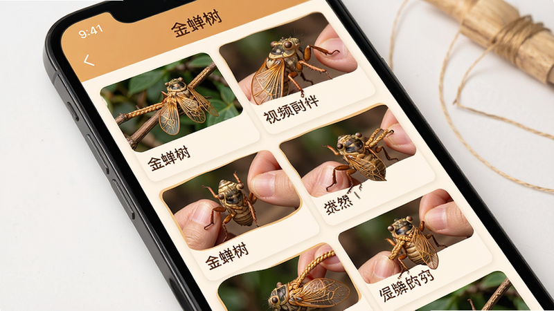 �ֻ���Ļ��ʾ���������APP�ڵ���Ƶ�̳�ҳ�棬����Ϊ�б�ʽ��ÿ�ſ�Ƭ��������ͼ����⣬���Ϊůɫ����ϸ��չʾ�����֦�������̣����ʸ��壬�ɾ����޶���Ԫ��