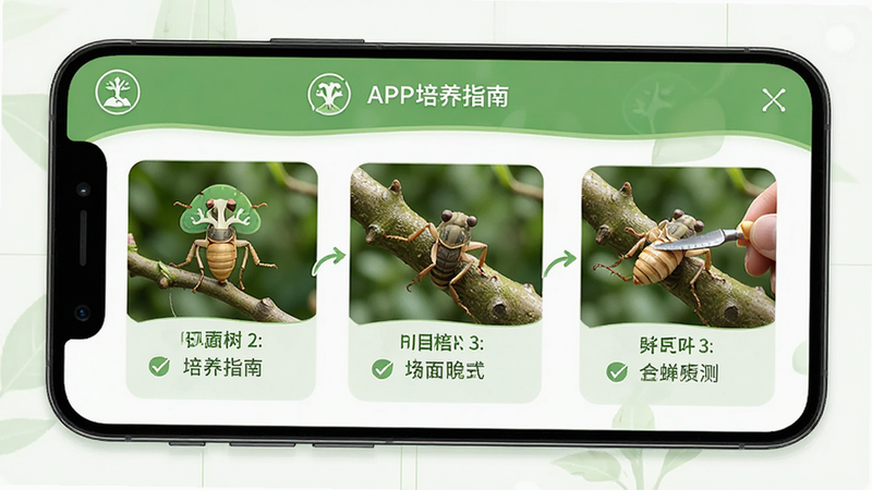 �ֻ���Ļ��ʾ���������APP�ڵ�����ָ��ҳ�棬����Ϊ����ʽ������ͼ��������˵�������Ϊ������ɫ����ϸ��չʾ��֦�������̣����ʸ��壬�ɾ����޶���Ԫ��