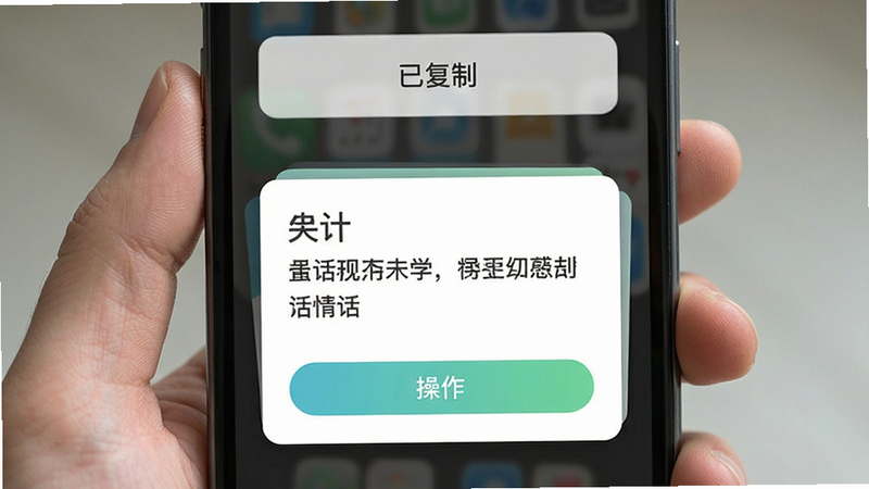 手机界面展示一键复制功能的操作反馈,顶部显示“已复制”提示框,下方是情话内容卡片,设计风格扁平化,色彩清新,突出操作便捷性,细节精致,无杂乱元素