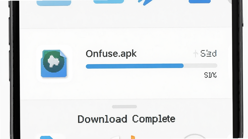 手机文件管理器界面,显示一个名为Onfuse.apk的文件图标,旁边有下载进度条,布局简洁,风格现代,细节清晰,画质好,干净背景,文字