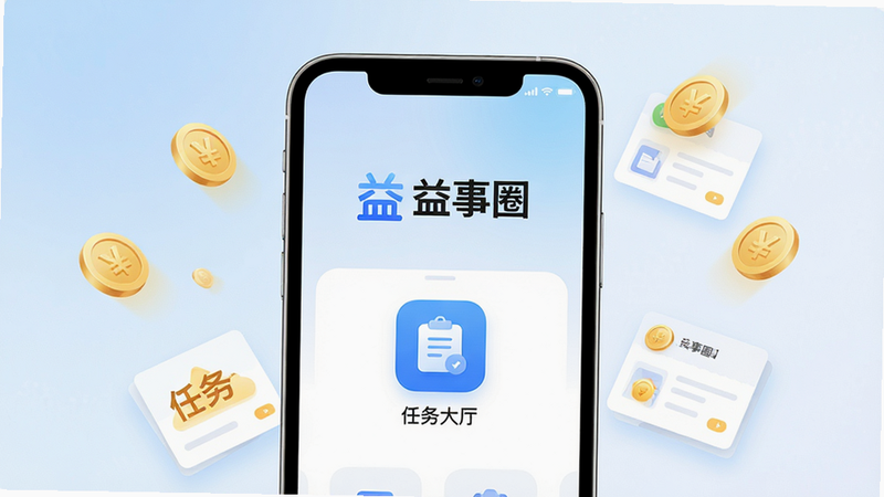һ��չʾ������Ȧ��APP����ĸ�������ͼ������Ϊ�ֻ���Ļ������Ϊ��͵�����ɫ���䣬��Ļ������ʾ������Ȧ��Logo�������������ͼ�꣬����Ư���Ž�Һ�����ƬԪ�أ��Ű����࣬����ִ���Լ�������������޶���װ��Ԫ�أ����������ɼ�