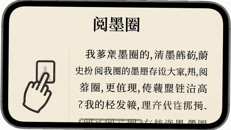 ����Ϊ�ֻ���Ļ��д����ʾ����īȦ��APP�ĳ���ʽ�Ķ����棬����Ϊ��͵��׻�ɫ������Ϊ��ɫ���壬�Ű����룬��������ⷭҳ����ͼ�꣬��񼫼����壬ϸ�ڴ���΢���������ʸУ����ʳ��壬�ɾ����޶���Ԫ�أ����֡���īȦ��λ����Ļ��������