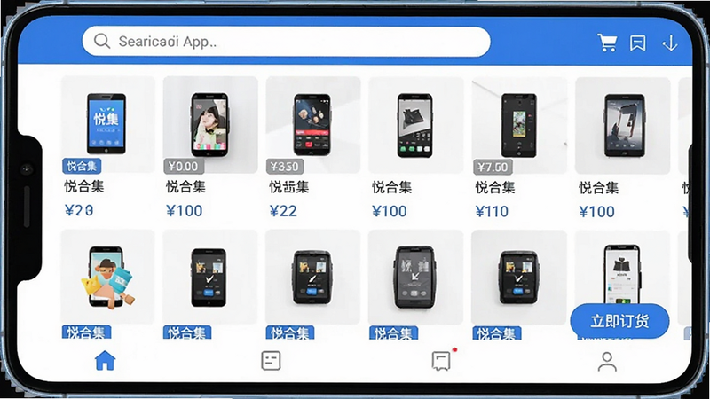 ����Ϊ��׿�ֻ���Ļչʾ�úϼ�APP��ҳ���棬�������������������������в���Ʒ�����б����ײ����������Ű��������򣬷��Ϊ�ִ���ƽ������������ɫ��ϸ����ʾ��ƷͼƬ��۸��ǩ�����ʸ��壬�ɾ��޶���Ԫ�أ����ְ���