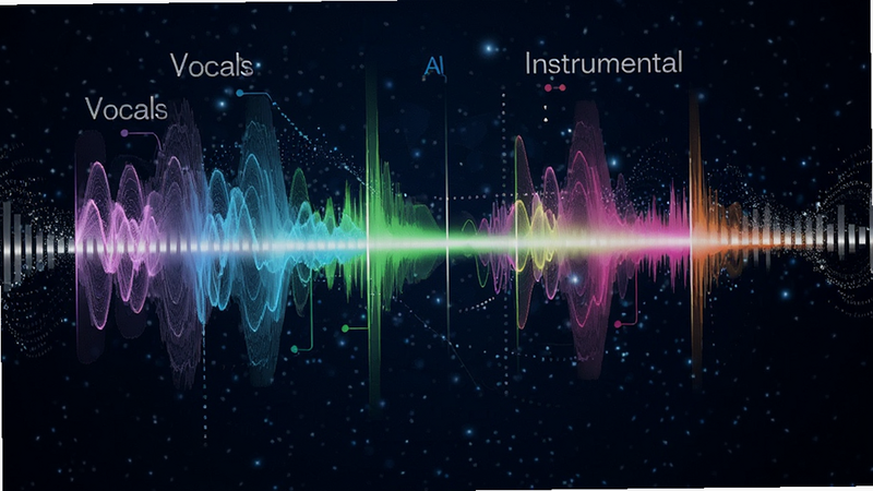 ����ĿƼ�����ͼ��չʾ�������ֽ�Ϊ��ͬ��ɫ�ĹⲨ�����ֱ���ΪVocals��Instrumental������Ϊ����ɫ�ǿգ�����������Ч������AI���ܷ�������ͼƽ�⣬ɫ�����ޣ�������Ⱦ���ɾ�������
