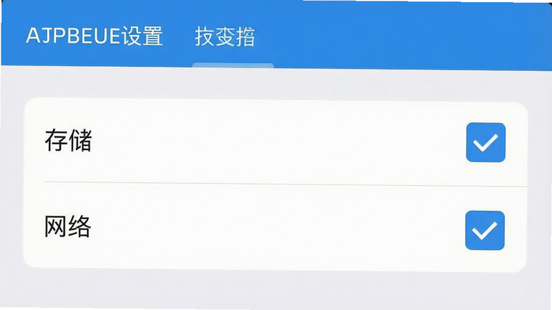 一张手机端设置界面的示意图,显示权限管理列表,其中“存储”和“网络”权限被勾选,布局清晰,风格扁平化,细节明确,画质清晰,无多余装饰,文字“权限设置”清晰可见