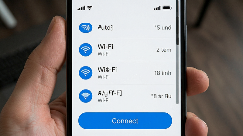 一张高清手机屏幕截图,主体为幻影wifi、应用的主界面,布局清晰,顶部显示信号强度图标,中部列出附近的Wi-Fi列表,底部有连接按钮,风格现代简约,白色背景,蓝色主色调,文字清晰可见,画质精细,无多余装饰元素