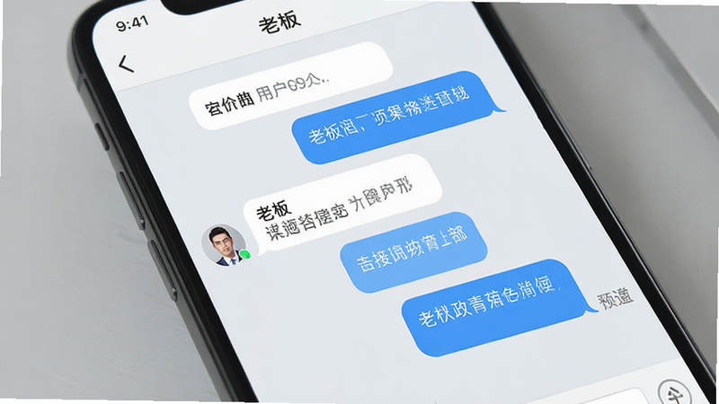 生成一张模拟聊天界面的手机屏幕图,主体为对话框,显示用户与“老板”的沟通记录,气泡设计简洁,背景为浅灰色,体现直接沟通的氛围,风格现代商务,高清清晰