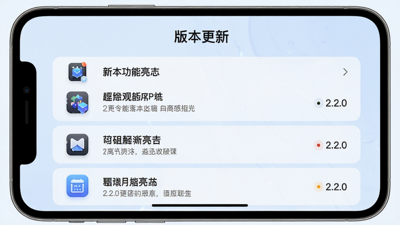 APP������־����չʾͼ���г�2.2.0�汾���¹������㣬����Ϊǳ��ɫ�����������������б�ʽ���Ű����룬ϸ��ͼ�꾫�£����ʸߣ�����