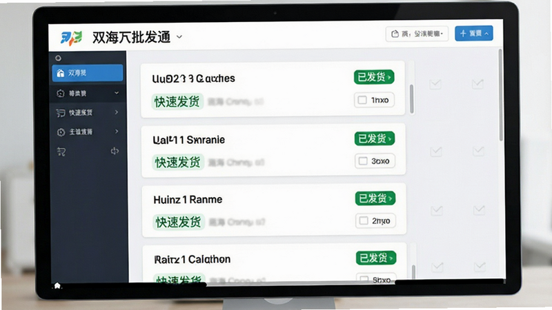 展示双海豚批发通的订单处理界面,主体为列表式订单卡片,布局为垂直滚动列表,风格为简洁实用风,细节包含绿色的“已发货”状态标签,文字显示