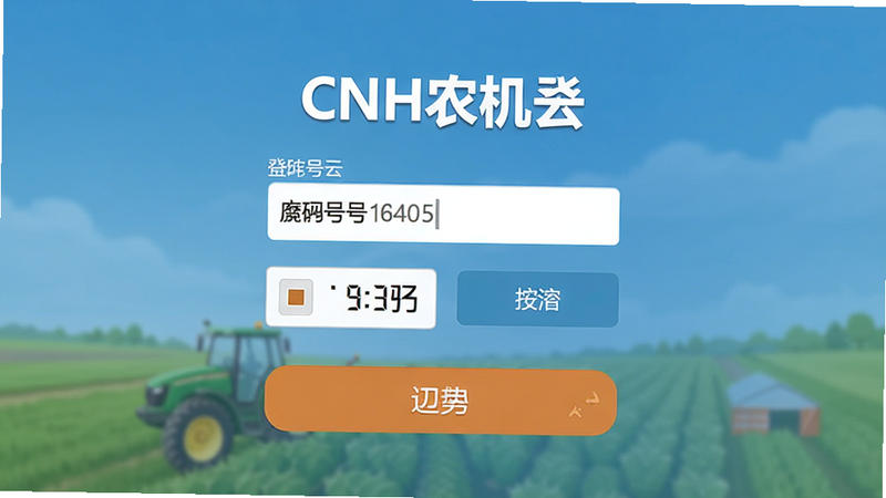 一张CNH农机云登录界面截图,主体为输入框和登录按钮,布局居中,风格友好,细节显示手机号输入框和验证码按钮,画质清晰,干净,无多余元素