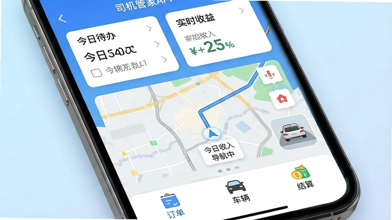 ����Ϊ�ֻ���Ļ��д����ʾ˾���ܼ�APP��ҳ���棬����Ϊǳ��ɫ���䣬����������������ʾ�����մ��족�͡�ʵʱ���桱��Ƭ���м��ǵ�ͼ����Ԥ�����ײ�Ϊ���ܵ������������������������������������㡱ͼ�꣬����ִ���Լ��ϸ�ڷḻ�����廭�ʣ��ɾ��޶���Ԫ�أ����ְ�����˾���ܼ�APP�������������롱���������С�