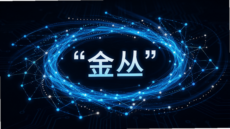 主体为抽象的数据流动可视化效果,蓝色光带环绕中心