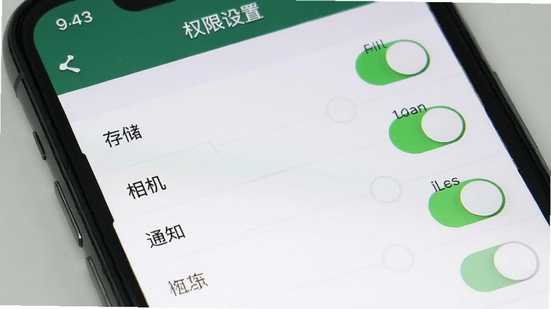 拾光日记设置页面截图,主体为手机屏幕,显示权限管理选项列表,包括存储、相机、通知等开关,布局整齐,风格简洁,细节展示开关状态,画质清晰,干净,无多余元素,文字“权限设置”位于顶部