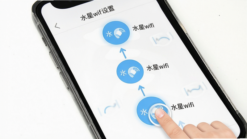 生成一张移动端操作指引示意图,主体为一部智能手机,屏幕上显示点击步骤的高亮圆圈,布局为从下至上的操作流程,排版简洁明了,风格为教程图解风,细节处有手指点击特效,画质清晰,干净,无多余元素,文字包含