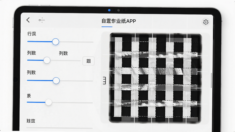 奇多作业纸APP自定义模板界面,显示滑块调整行距和列数,实时预览网格变化,界面直观易用,高清渲染,无多余元素