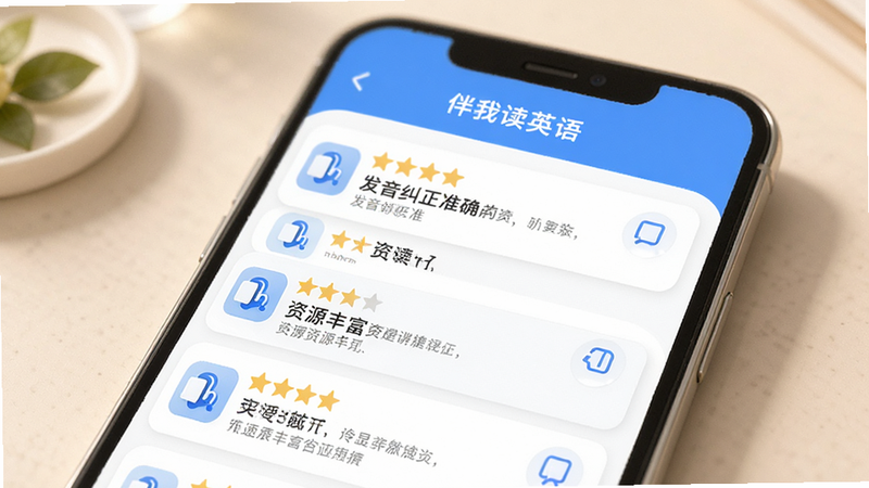 ���Ҷ�Ӣ��APP���û����۽��棬��ʾ�������Ǻ����������ᵽ����������׼ȷ��������Դ�ḻ����������ܰ����ɫ���ɫ���䣬����UIչʾ