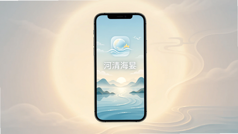 概念图,展示一个干净的空置手机屏幕,象征“河清海晏”无广告的纯净界面,背景是柔和的光晕,传达舒适、无干扰的视觉感受,极简主义风格,高画质,无文字