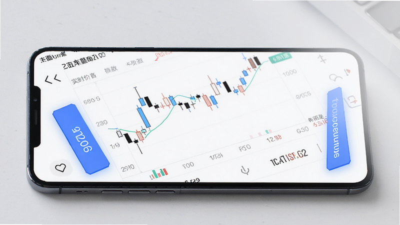 主体为东亚财富安卓APP手机端界面展示,布局采用现代极简主义风格,屏幕显示K线图与实时价格,排版清晰,细节处有蓝色高光按钮,风格科技感强,画质高清,干净,无多余元素