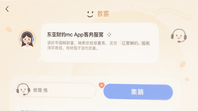 主体为东亚财富APP的客户服务界面,布局为对话框与按钮组合,排版温馨友好,风格亲切专业,细节处有耳机客服图标,画质柔和,干净,无多余元素