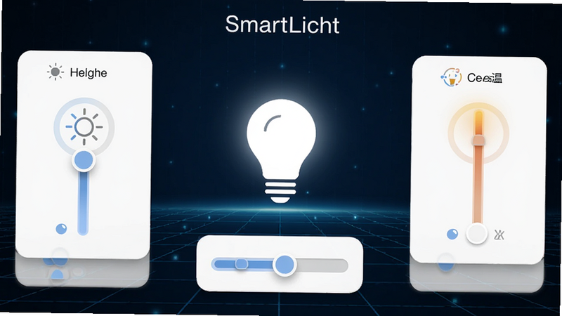 SmartLicht ��׿Ӧ��������չʾͼ������Ϊ����ɫ�Ƽ����������������ŷ���İ�ɫ����ͼ�꣬��Χ�����ŵ������Ⱥ�ɫ�µĻ���ؼ����������ִ���Լ���߷ֱ��ʣ��ɾ������UI������������ֱ�ǩ��ʾΪ