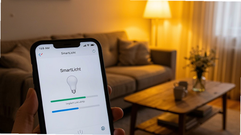 �ֻ���Ļ��д����ʾ SmartLicht Ӧ�������������ܵ��ݵĽ�����������Ϊ��ܰ�Ŀ���һ�ǣ�ů��ɫ�ƹ��������ɳ���Ͳ輸��������ܰ���ʣ�����������ɫ����ů���������ȣ������ұ���
