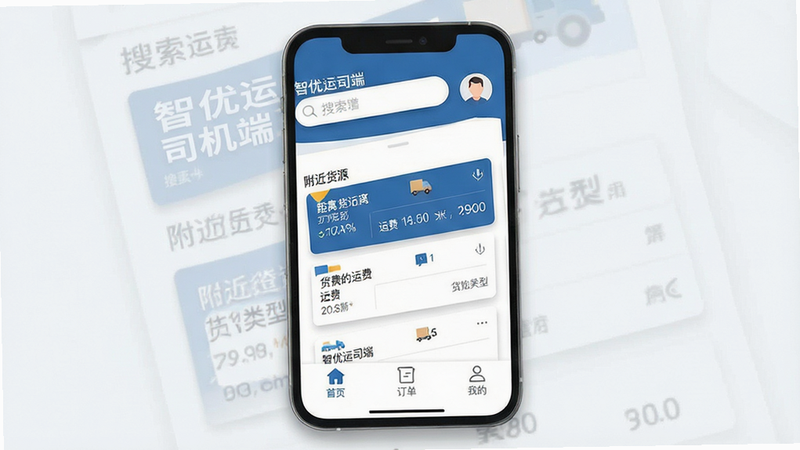 һ�Ÿ����ƽ�������ֻ�Ӧ�ý���չʾͼ������Ϊ��������˾���ˡ�App��ҳ������������������ʾ���������û�ͷ���м�����չʾ��������Դ���б����������롢�˷ѡ��������͵ȹؼ���Ϣ��Ƭ���ײ�Ϊ��������������ҳ���������ҵ�����ͼ�꣬����ɫ�������������ɫΪ����ϸ�ڴ���ϸ΢��Ӱ��������У������������޶���Ԫ��