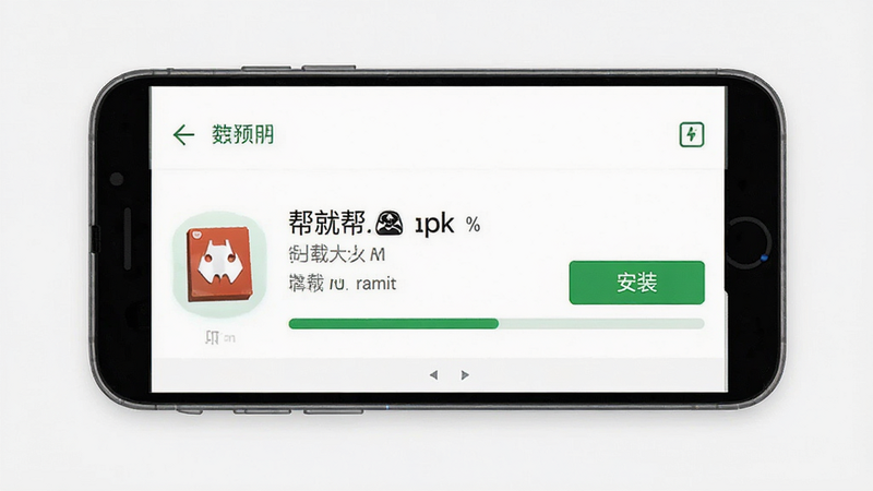 生成一张手机下载管理界面的示意图,主体为文件管理器中的“帮就帮.apk”文件,布局简洁,显示文件大小和下载完成状态,风格现代,绿色进度条已满,细节清晰,画质高,干净背景,文字包括“帮就帮.apk”、“安装”