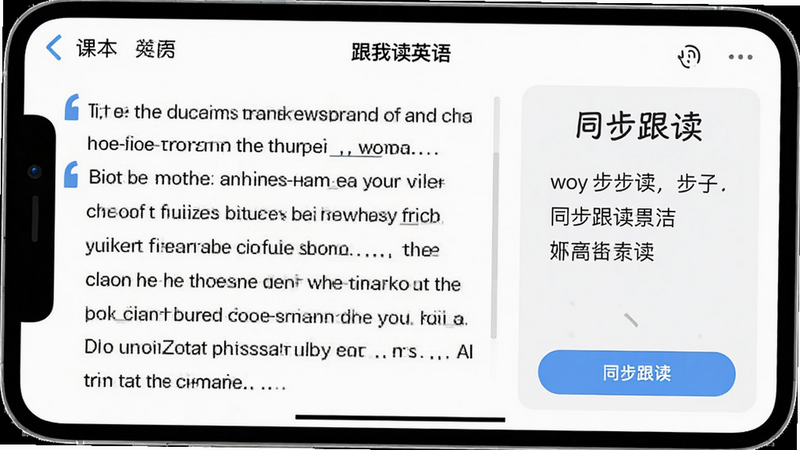 չʾ�����Ҷ�Ӣ�APP�еĿα�ͬ��ҳ�棬�����Ӣ�Ŀ��Ķ��䣬�Ҳ��Ƕ�Ӧ�����ķ����������ť�����沼�����룬���������׶�������Ϊ����ɫ��ǿ��ѧϰ���ݵ���������רҵ�ԣ����ֱ�ע��ͬ�������������������
