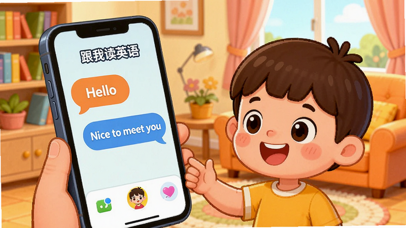 ���һ����ͨ���ĳ�����һ���������ڶ����ֻ�����Ӣ��Ի���ϰ���ֻ���Ļ����ʾ�š�Hello���͡�Nice to meet you���ĶԻ����ݣ���������ܰ�Ŀ���������ɫ���������죬���֡����Ҷ�Ӣ�APP��Ȥζ���뻥���ԣ�ϸ�ڷḻ�����ɰ�