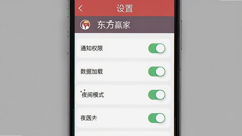����Ϊ������Ӯ�ҡ�APP���ֻ���Ļ�ϵ����ý���չʾ������Ϊ��ֱ�б�ʽ������֪ͨȨ�ޡ����ݼ��ء�ҹ��ģʽ��ѡ��Ű������ˣ����Ϊ��ƽ����ƣ�ϸ��չʾ���ذ�ť��״̬�Աȣ����ʸ��壬�ɾ����������֡����á��롮����Ӯ�ҡ��������޶���װ�Σ����ֲ����ı����