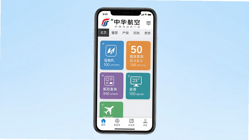 ����Ϊ�л����չٷ�APP����ȫ��չʾ�����ֲ��þ��жԳ�ʽ��������ʾƷ��Logo�뵼�������в�Ϊ���Ĺ��ܿ�Ƭ��ֵ���������ѯ���ײ�Ϊ��ǩ�������Ϊ�ִ���Լ����磬ϸ���������ֽ���ͼ���������Ű棬���ʸ��壬�ɾ����޶���Ԫ�أ�����Ϊǳ��ɫ���䣬���ּ����š��л����ա�