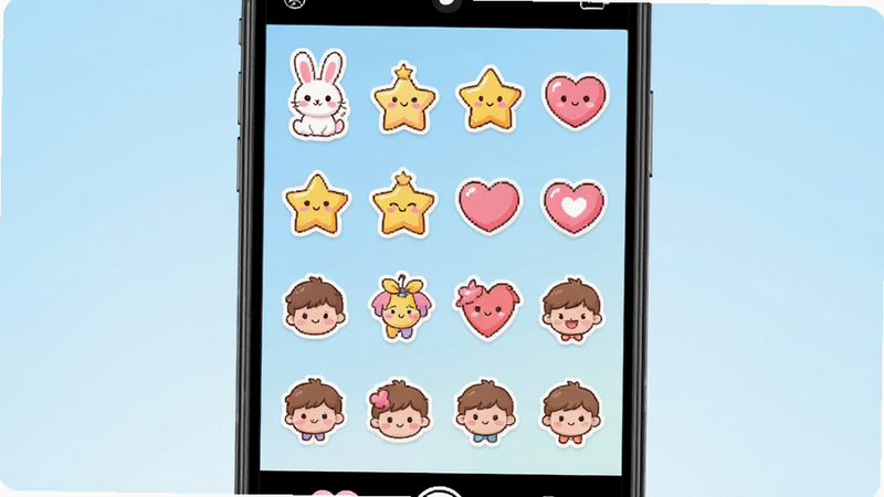 Boogu-Image ������ʾ�ʣ�����Ϊ�ֻ���Ļչʾ���������ֽ����棬��Ļ�������Ÿ��ֿɰ��Ŀ�ͨ��ֽ�����ӡ����ǡ����ĵȣ�����Ϊ����ɫ���䣬���沼�ֳ�����״��ÿ����ֽͼ�������ɼ��������ÿɰ���ɫ���������Ű����룬�޶������ָ��ţ�������Ⱦ��ϸ�ھ��£��ɾ�����