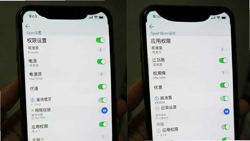 主体为手机设置界面,显示电池优化和应用权限设置,布局为列表形式,风格为系统原生UI风格,细节包含开关按钮和白色列表背景,画质清晰,干净,无多余元素,文字标注“权限设置”