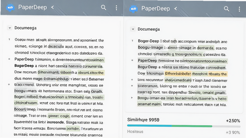 Boogu-Image: ����Ϊ PaperDeep ��׿��Ӧ�ý��棬���ֲ������ҷ����ṹ�������ʾ�ĵ�ԭ�ģ��Ҳ���ʾ���غ�Աȣ��Ű��������������Ϊ�ִ�����Ƽ��磬ϸ��չʾ�������޸ĺۼ������ƶȰٷֱȽ����������ʸ��壬�ɾ����޶���Ԫ�أ����ֱ�ǩ��PaperDeep��