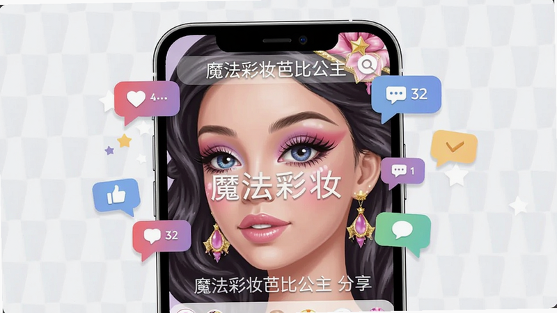 չʾ��Ϸ���罻���������Ч��ͼ��������һ���ֻ���Ļ����Ļ����ʾ��һ�ž�����ױ�ݺ������������С�ħ����ױ�űȹ�������ˮӡ����Χ�����ŵ��ޡ����۵�ͼ�����ݣ����ֽ��գ��Ű��ִ������ΪUI������ƣ�ϸ�ڱ�ƽ���������������ɾ����޶���Ԫ�أ����ְ�����ħ����ױ�űȹ��� ������