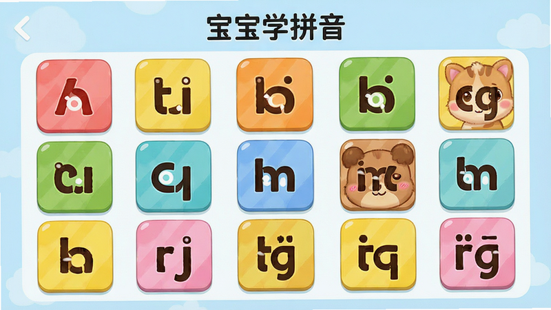 һ��չʾ������ѧƴ����Ӧ�ý���ĸ����ͼ������Ϊɫ�����޵�ƴ����ĸ��Ƭ���������룬������ĸ����ĸ���򣬷��ͨ�ɰ���ϸ�����������ʸɾ����޶���Ԫ�أ�����Ϊ��͵ĵ���ɫ