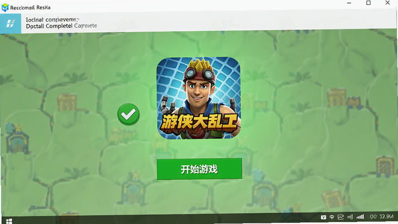 主体为《瑞奇与叮当:游侠大乱斗》安装成功界面,布局展示游戏图标与“开始游戏”按钮,排版居中突出,风格为绿色成功提示色调,细节展示安装完成后的系统通知栏,画质清晰,干净背景