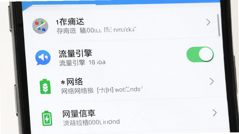 主体为手机设置界面,显示应用权限管理页面,布局为列表形式,突出显示“流量引擎”及其权限开关状态,排版清晰,风格为系统默认UI,细节包含存储、网络、电池权限图标,画质高清,干净,无多余元素