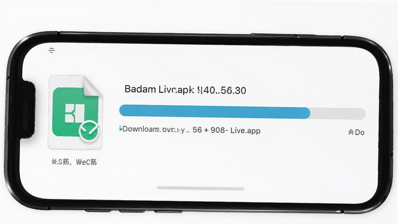 手机下载管理器界面,主体为 Badam Live.apk 文件进度条,显示下载完成,布局简洁,风格现代,细节处展示文件大小与来源标识,背景为白色,画质清晰,无多余元素