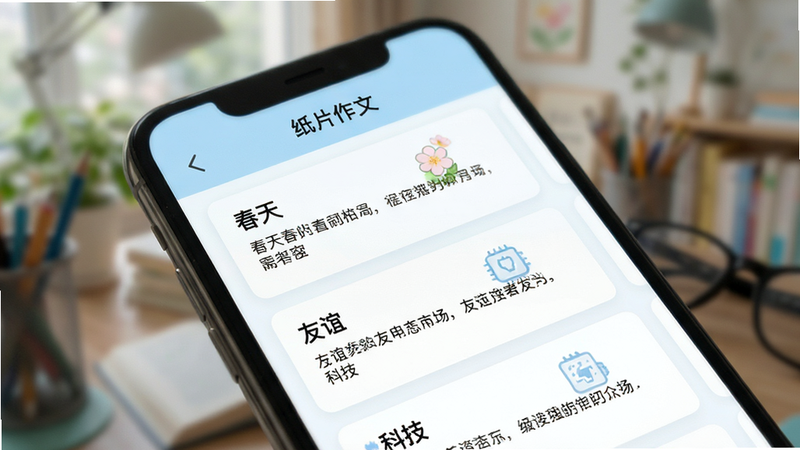 ��дչʾ��ֽƬ���ġ�App�ڵ��ز��б�ҳ�棬�ֻ���Ļ��б���ã������黯�������������ɼ������Ƭʽ��Ŀ��ÿ����Ƭ���б����ժҪ���֣��硰���족�������ꡱ�����Ƽ���������������࣬���������׶���ɫ���Ե����Ͱ�ɫΪ����Ӫ������ʵ��Ķ���Χ������ϸ�壬����ɫ��ͻ�����ݵķḻ�����׶��ԡ�