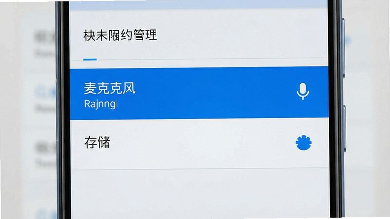 一张展示安卓手机设置界面的图片,主体为权限管理页面,高亮显示“麦克风”和“存储”权限选项,背景为浅灰色,布局清晰,排版规范,风格简洁实用,细节准确,画质高清,干净无多余元素
