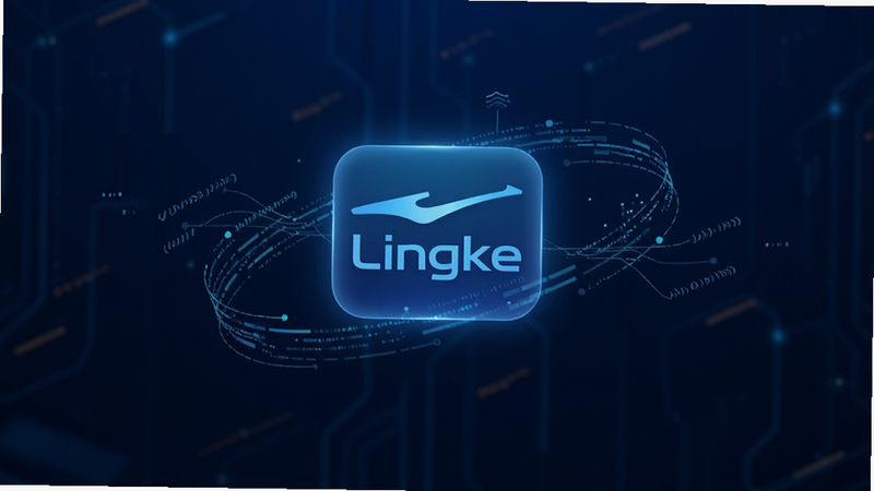 一张展示Lingke应用界面的高清概念图,主体为深蓝色科技风格背景,中央悬浮着发光的Lingke Logo,周围环绕着简洁的数据流线条,象征高效与连接,布局居中,排版整洁,风格现代简约,细节清晰,画质8k,干净,无多余元素