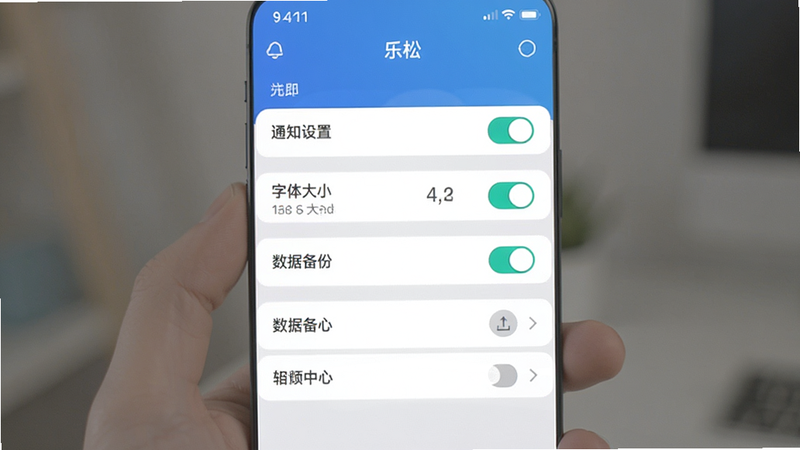 չʾ�����ɡ�App���������Ľ��棬����Ϊ�б�ʽ����ѡ����ִ�ֱ���У�������֪ͨ���á����������С���������ݱ��ݡ��ȹؼ���Ű�������������ִ���ϸ�ڴ�������ʾ�ѿ����Ĺ��ܿ��أ������������ɾ�������Ԫ�أ����������Ŀɶ����ԡ�