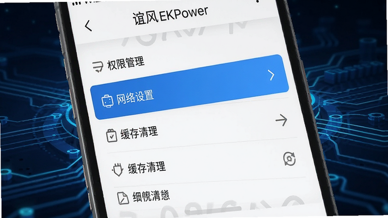 �ֻ������EKPower ���ý��棬չʾȨ�޹������������á�����������ѡ���������������ɫ������ʾ��ǰѡ����Ƽ��б��������壬������