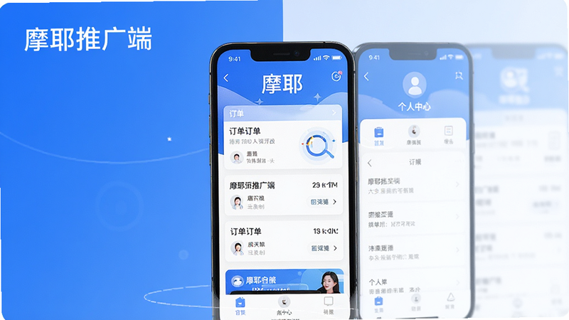 һ��չʾĦҮ�ƹ��APP���������ͼ������Ϊ�ֻ���Ļ����ʾ�����б��͸�������ҳ�棬�������࣬��ɫ��ɫ��������ִ���Լ��ϸ�����������ʸ��壬�ɾ��޶���Ԫ�أ�������ʾ��ĦҮ�ƹ�ˡ�