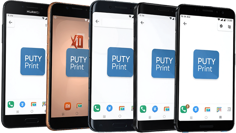 �ಿ��ͬƷ�Ƶİ�׿�ֻ�����չʾ����Ļ����ʾ��PUTY Print��Ӧ�ý��棬����Ϊ����ɫ��ͻ�����豸�����ԣ��ֻ��ͺŰ�����Ϊ��С�ס����ǵȣ�ͼ��ͳһ���������룬��ҵ��Ӱ��񣬸���ϸ�ڣ�����Ӱ����