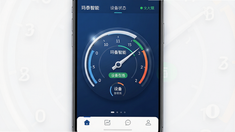 ����Ϊ��̩����APP���ֻ�����չʾ������������������ʾ�豸״̬�����в�Ϊ�����Ǳ��̷����豸���������ײ�Ϊ�����������Ϊ����Ƽ��У�����ɫ���������ɫ���֣�ϸ�ڰ���������ͼ����Ӱ����͵Ĺ�Ч�����ʸ��壬�ɾ����޶���Ԫ�أ����ְ���