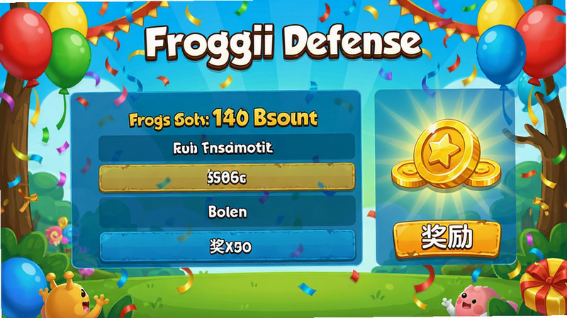 Froggii Defense��Ϸʤ��������棬��ʾ�߷ּ�¼�ͽ�����ң�������ף��ΧŨ�񣬷��ͨϲ�죬ɫ�������������������Ű����룬���ʸ��壬�ɾ������ʣ�����ͻ�����޶�������