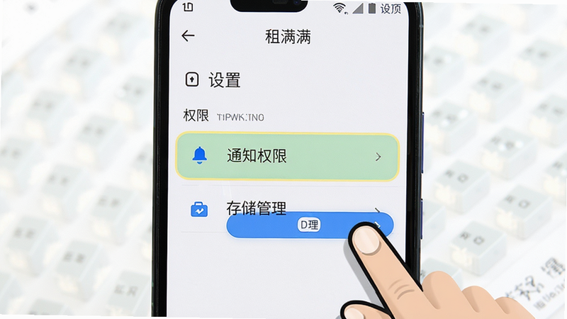 ������һ����׿�ֻ�����Ļ����ʾ����������APP�����ý��棬������ʾ��֪ͨȨ�ޡ��͡��洢������ѡ�������������ָͼ��ָ��ؼ���ť�����Ϊ�̳���ʾ��񣬼�����ˡ��Ű���У��ص�ͻ�������㡣ϸ�ڰ���������ͼ�ꡢ���ֱ�ǩ�������������ɾ����޶���Ԫ�أ��������š����á�����Ȩ�ޡ������ɼ���